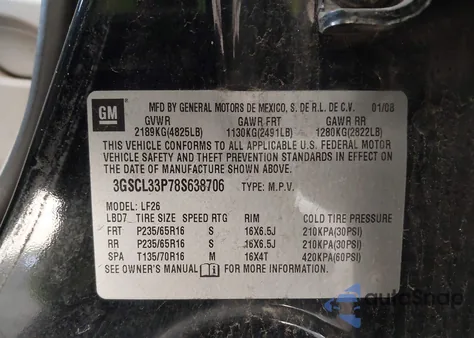 2008 Saturn Vue Xe from USA, damaged, VIN 3GSCL33P78S638706